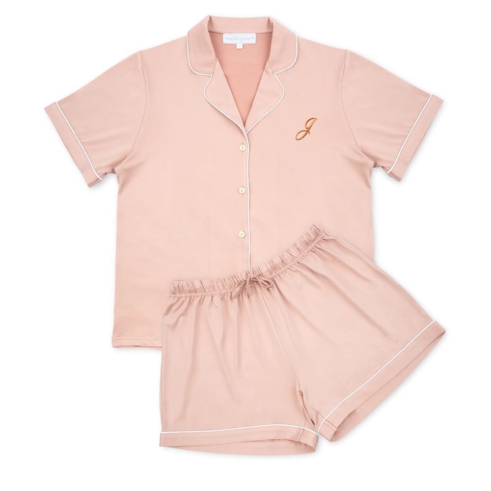 (3 sets) Bridal Party Jersey Knit Pajama Short Set - Blush Pink - The Knot - XS